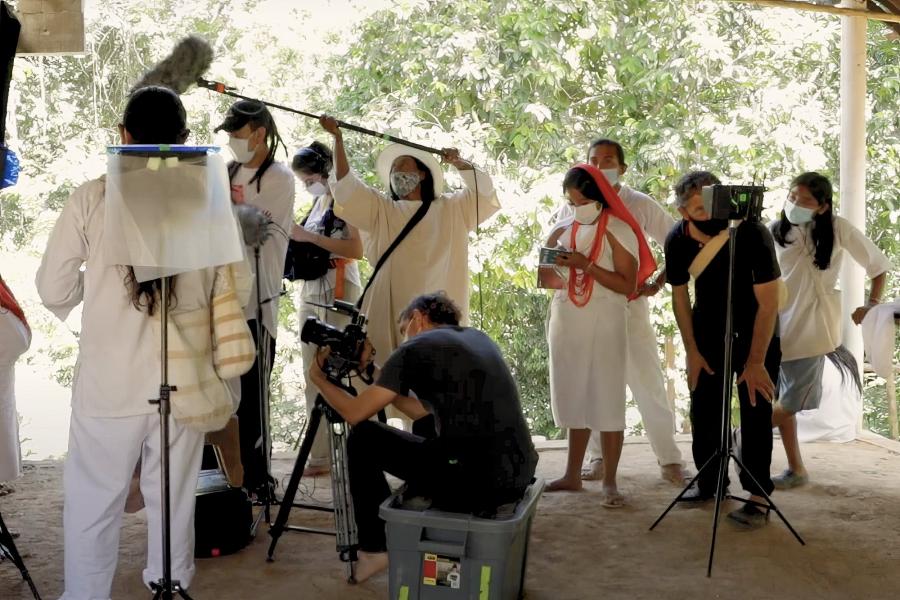 An audio-visual team records and indigenous music event in Latin America