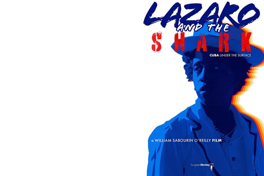 a graphic of a man in a Fedora, with graphic text that reads "Lazaro and the Shark."