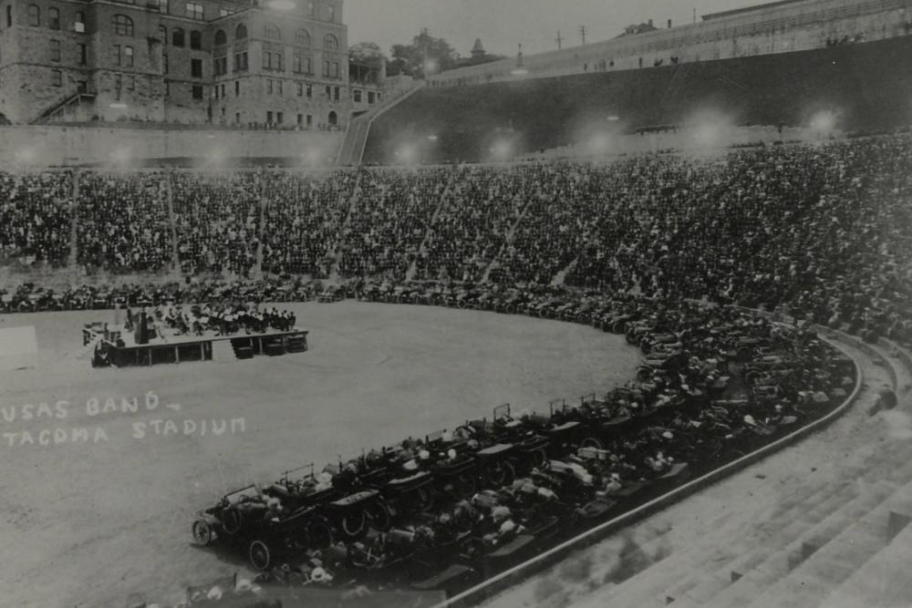 John Phillip Sousa performing in front of a large crowd
