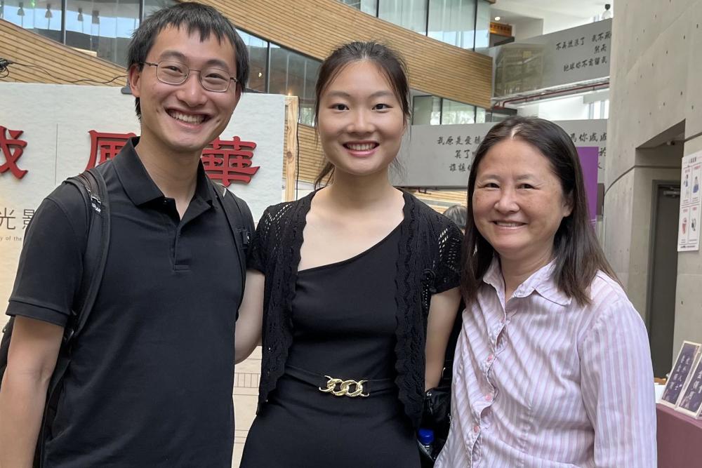 Claire Chiang with her brother and mother