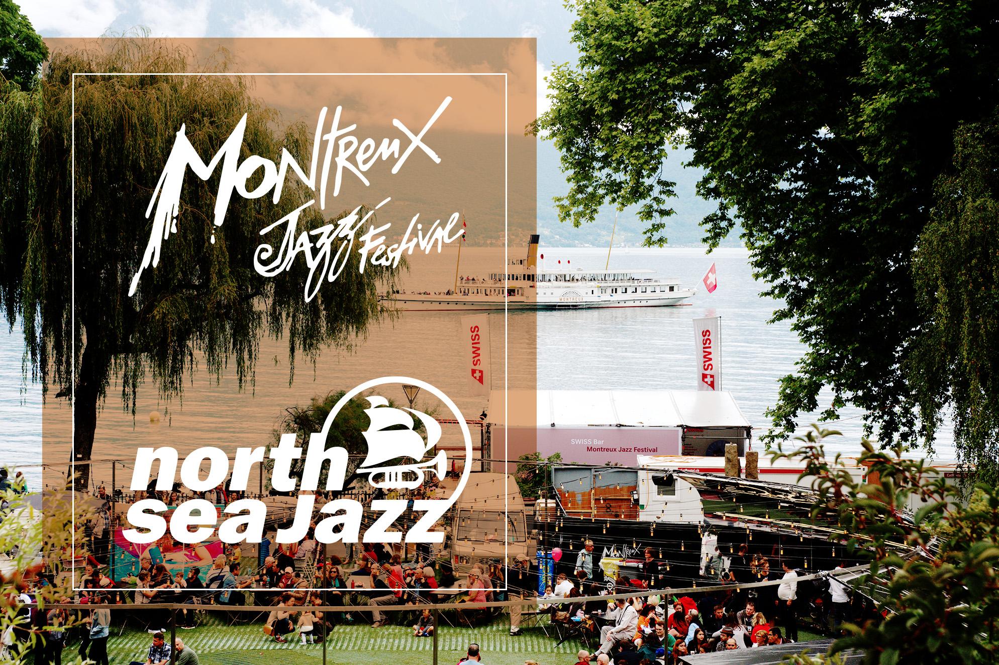 The Jazz orchestra plays in a lakeside park in the Swiss Alps at the Montreux Jazz Festival