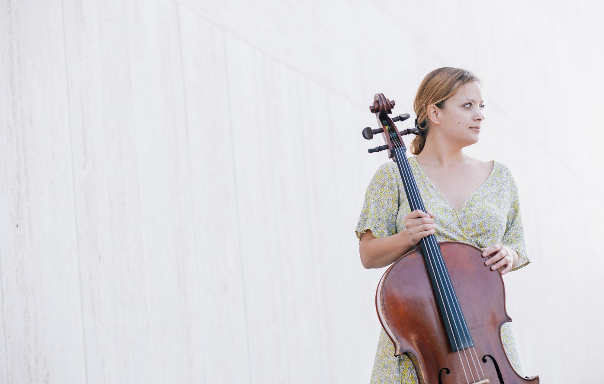a cello student with her instrument