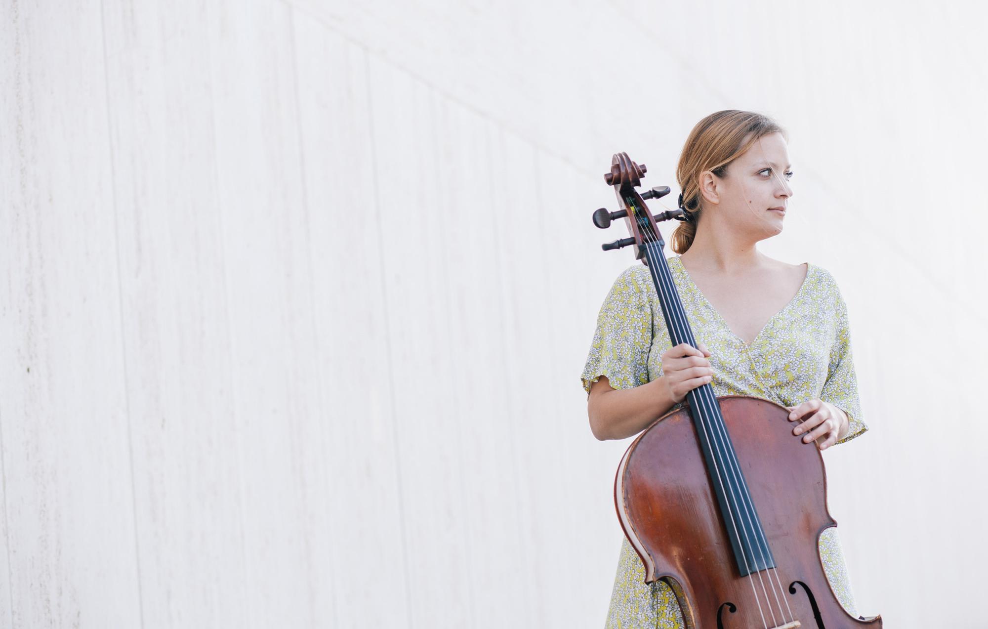 a cello student with her instrument