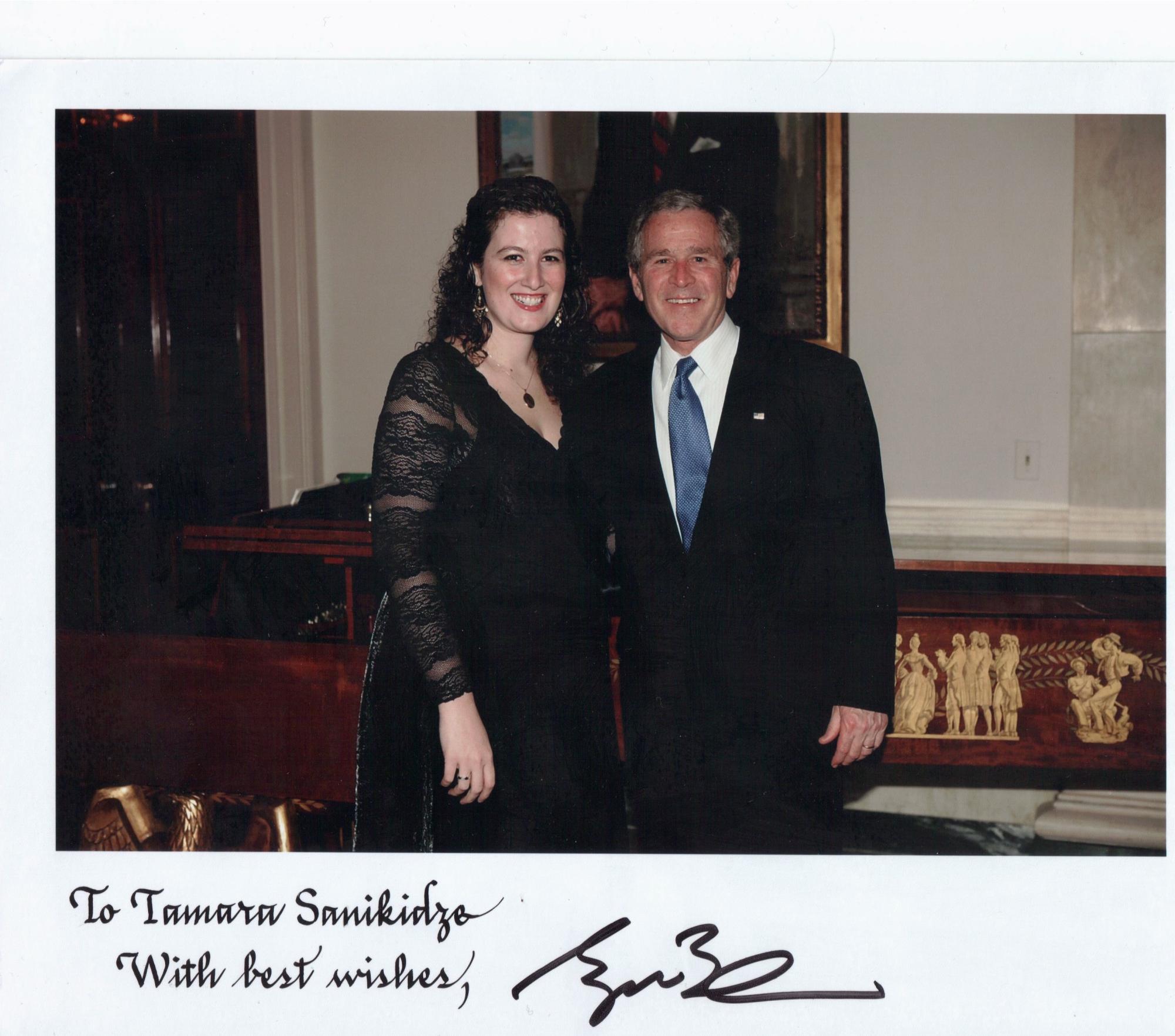 Autographed photo of Tamara Sanikidze with George W Bush