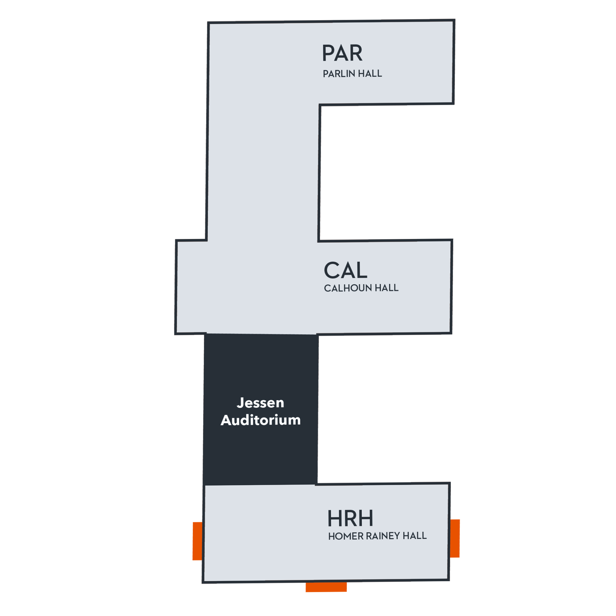 A Map of Jessen Auditorium's location inside Homer Rainy Hall