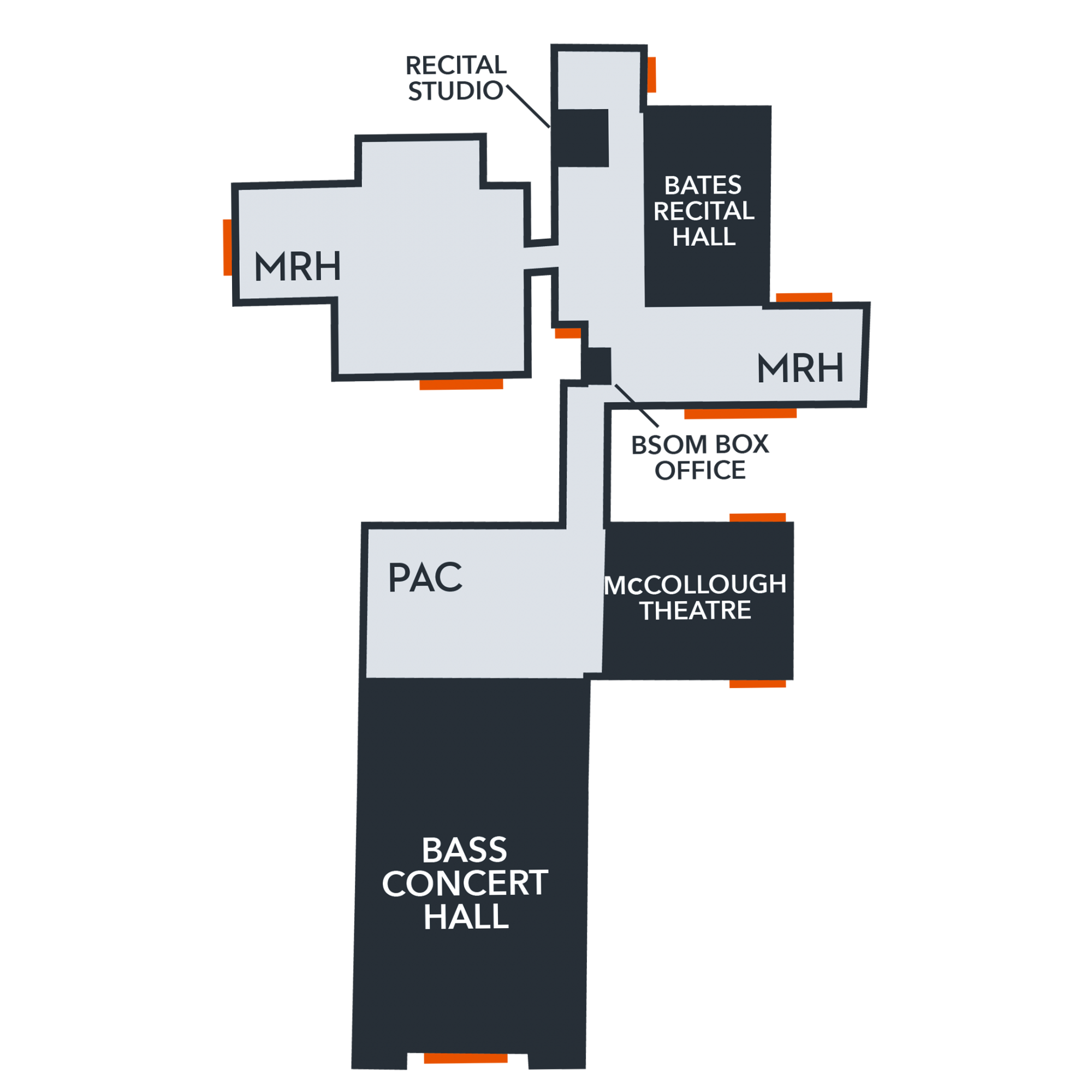A map showing locations of venues inside the MRH building