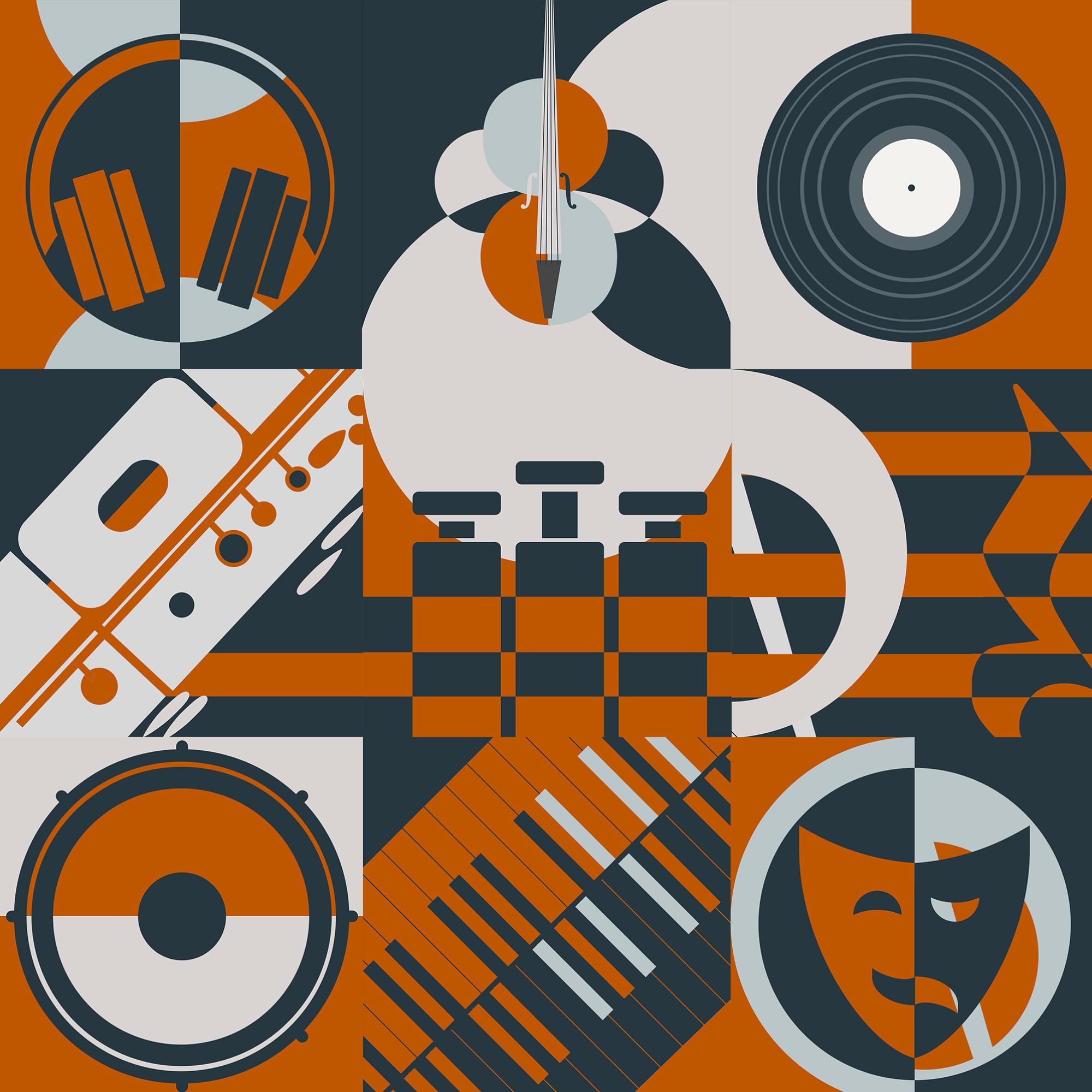 abstract image of musical instruments and technology