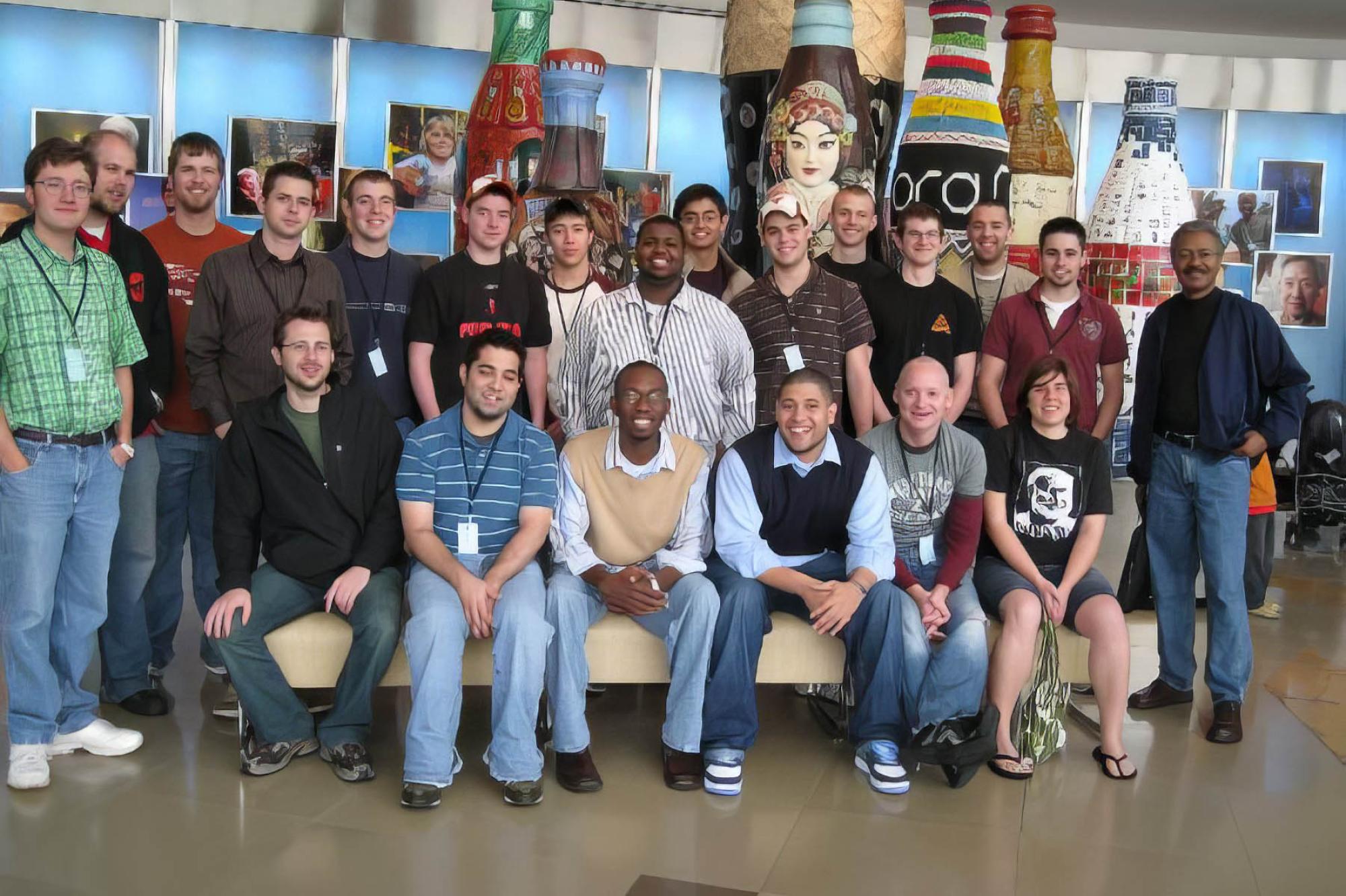 Trombone choir poses for a casual photo in Atlanta