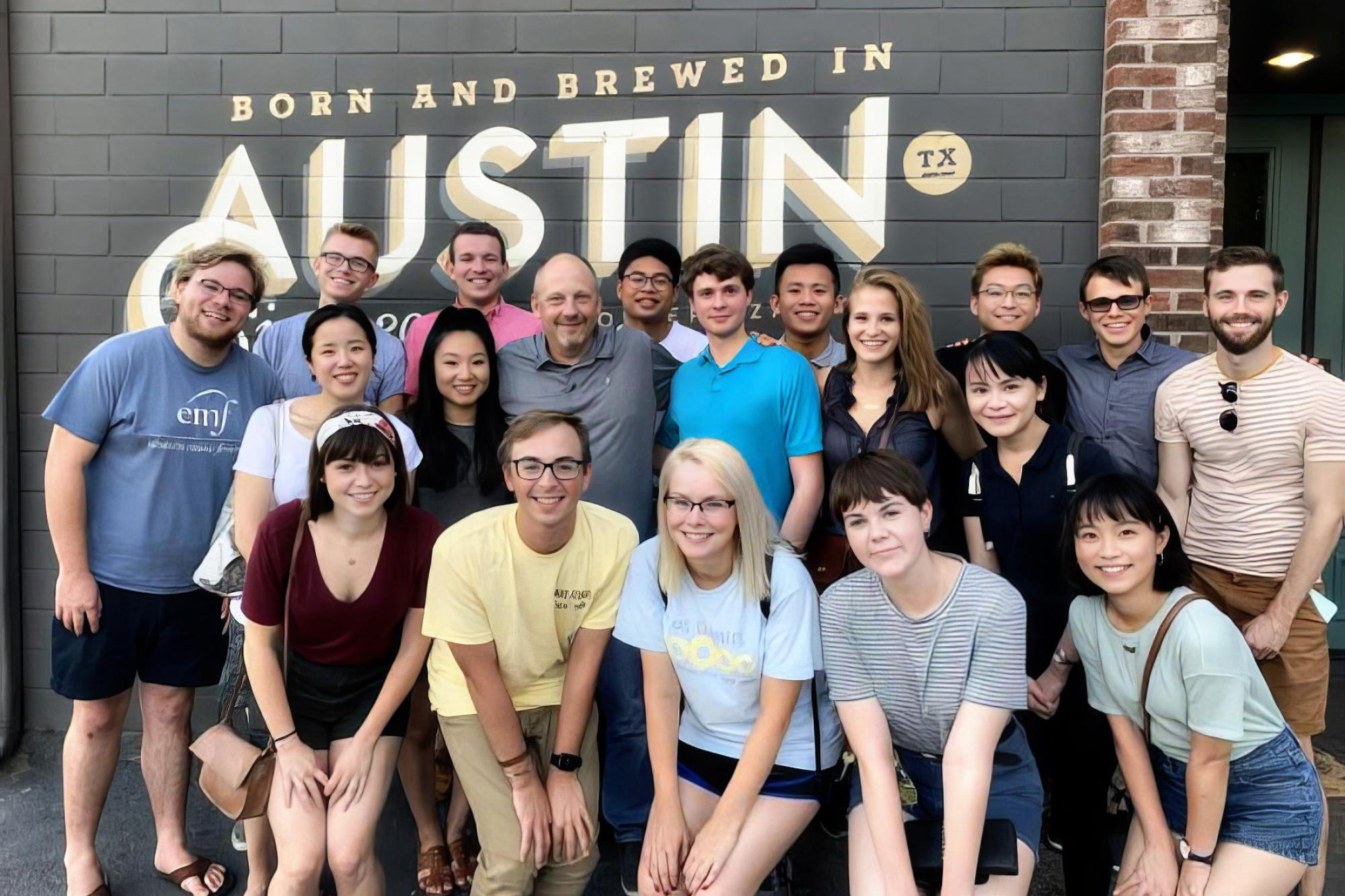 The Clarinet Studio poses for a casual photo outside a popular Austin eatery