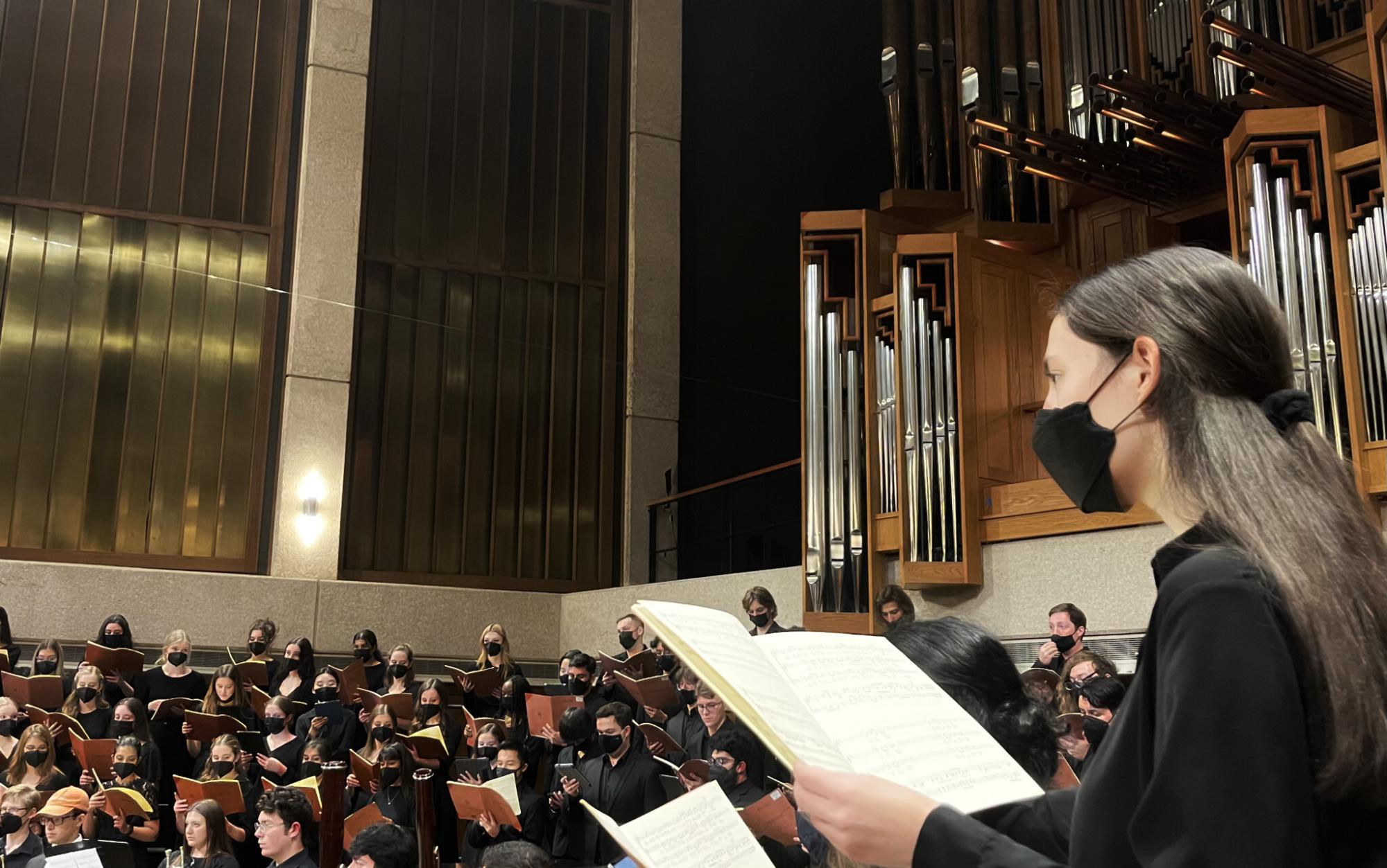 Combined Choirs perform on the Bates Recital Hall Stage