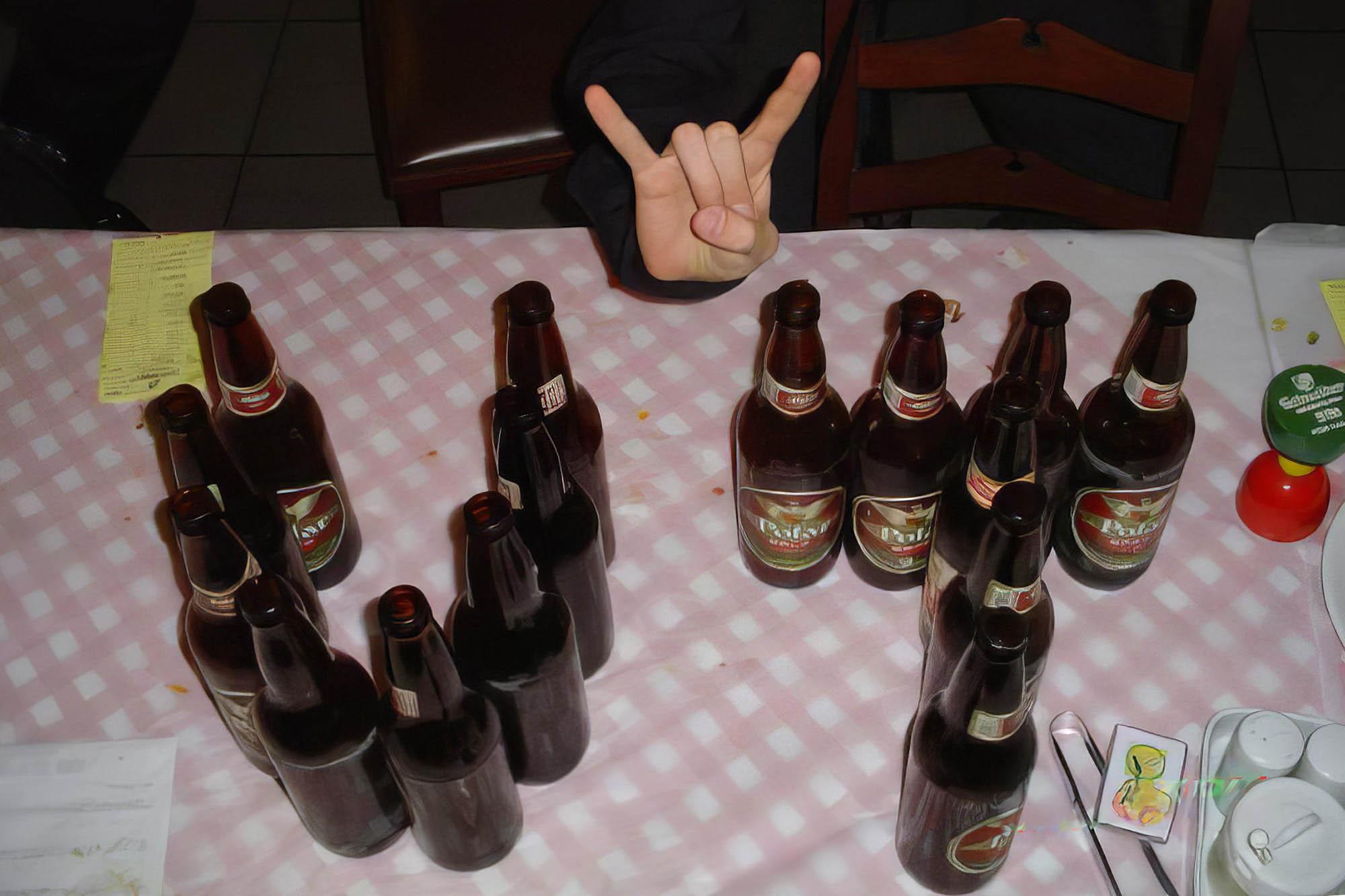 on a table UT is spelled out in Bottles, and a trombone student's hand in the frame makes a longhorn symbol.