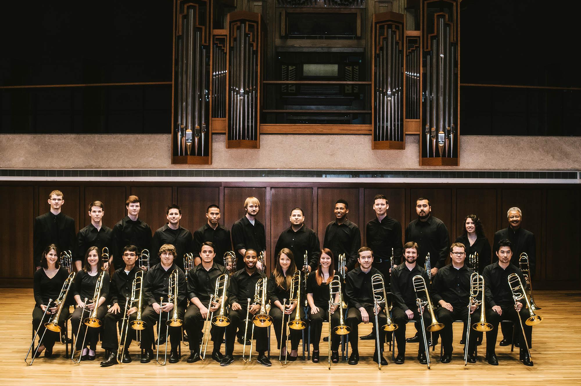 a group photo of the 2014 trombone choir