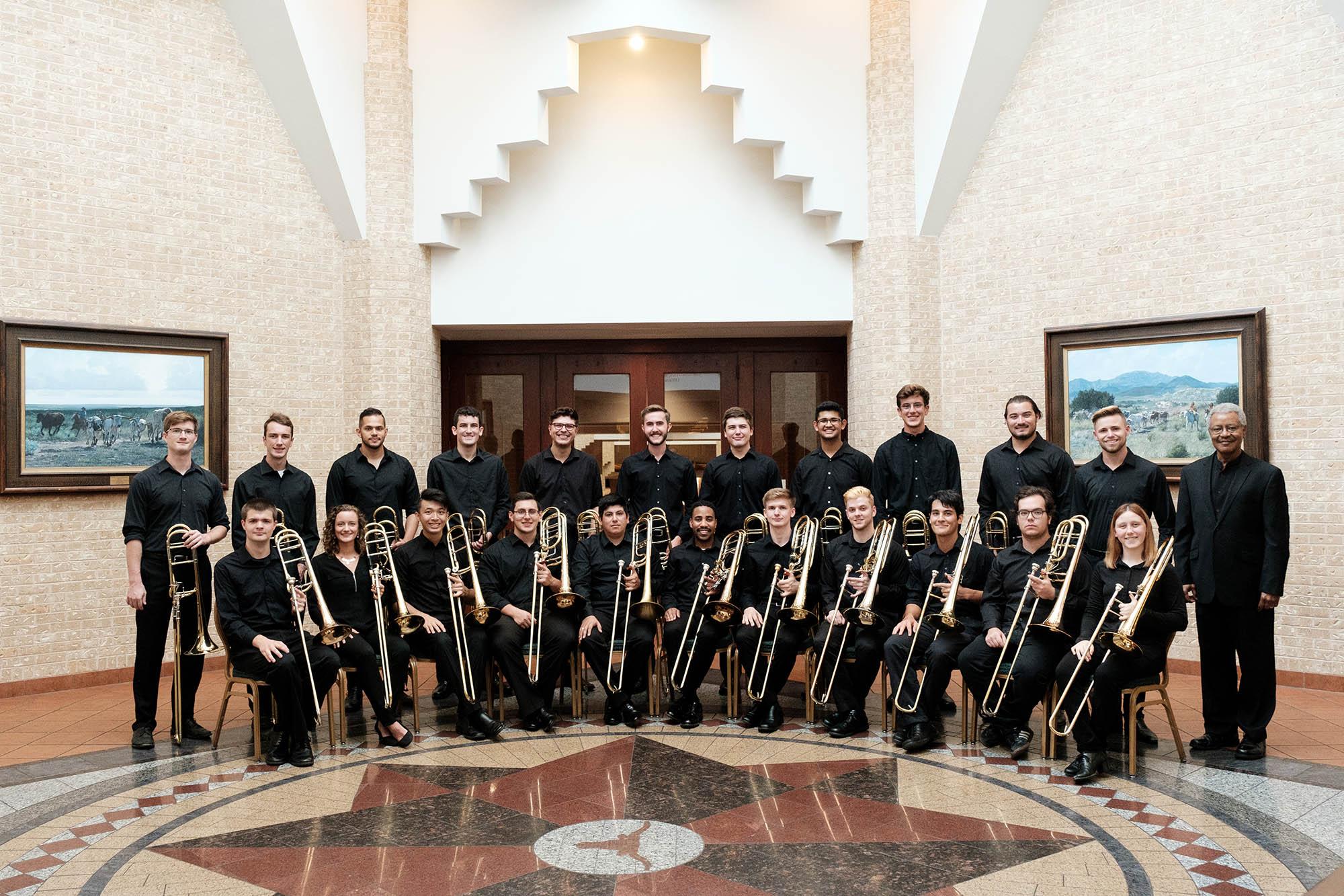 a publicity still of the 2019 trombone choir