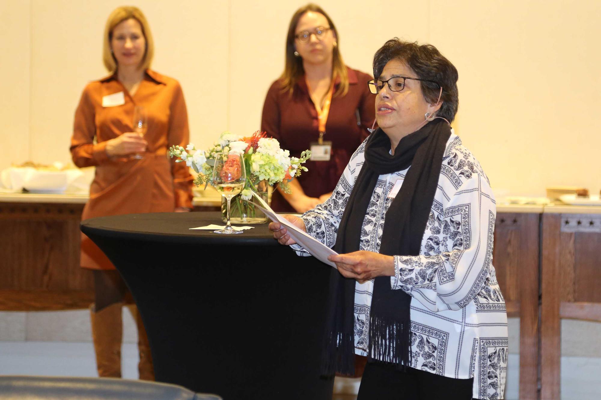 Teresa Lozano Long Institute of Latin American Studies director Adela Pineda Franco gives a toast