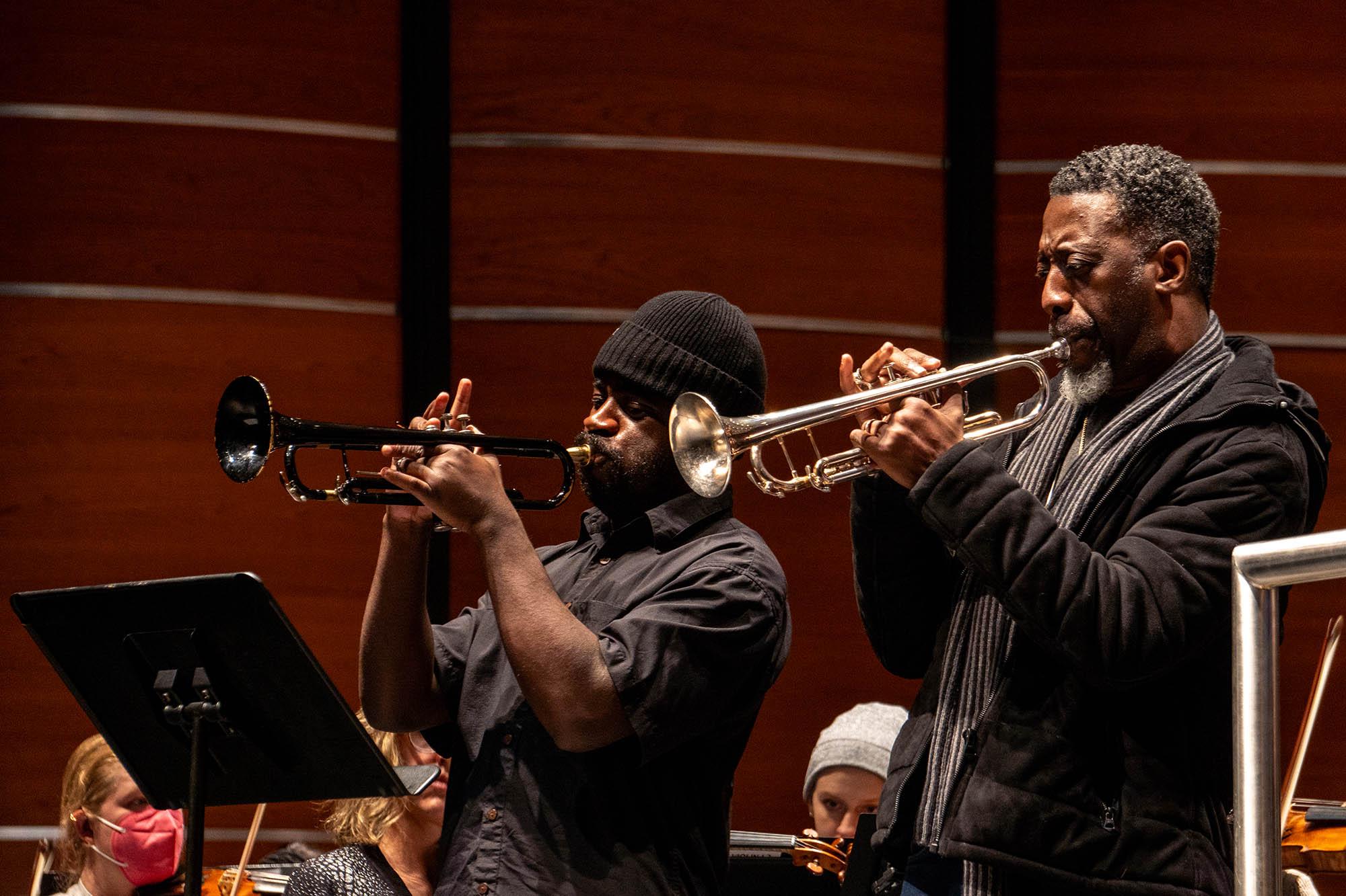 Ephraim Owens and Giveton Gelin playing trumpet