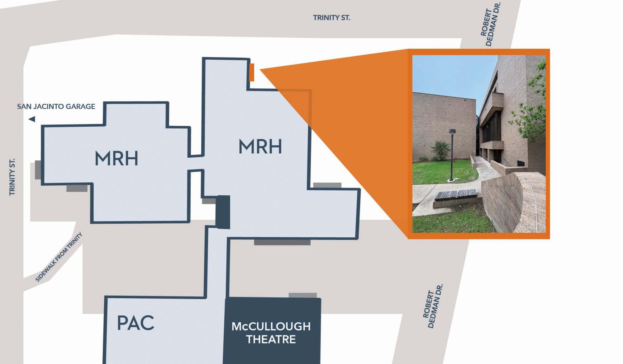 Map depicting the northeast entrance to MRH, closed for construction.