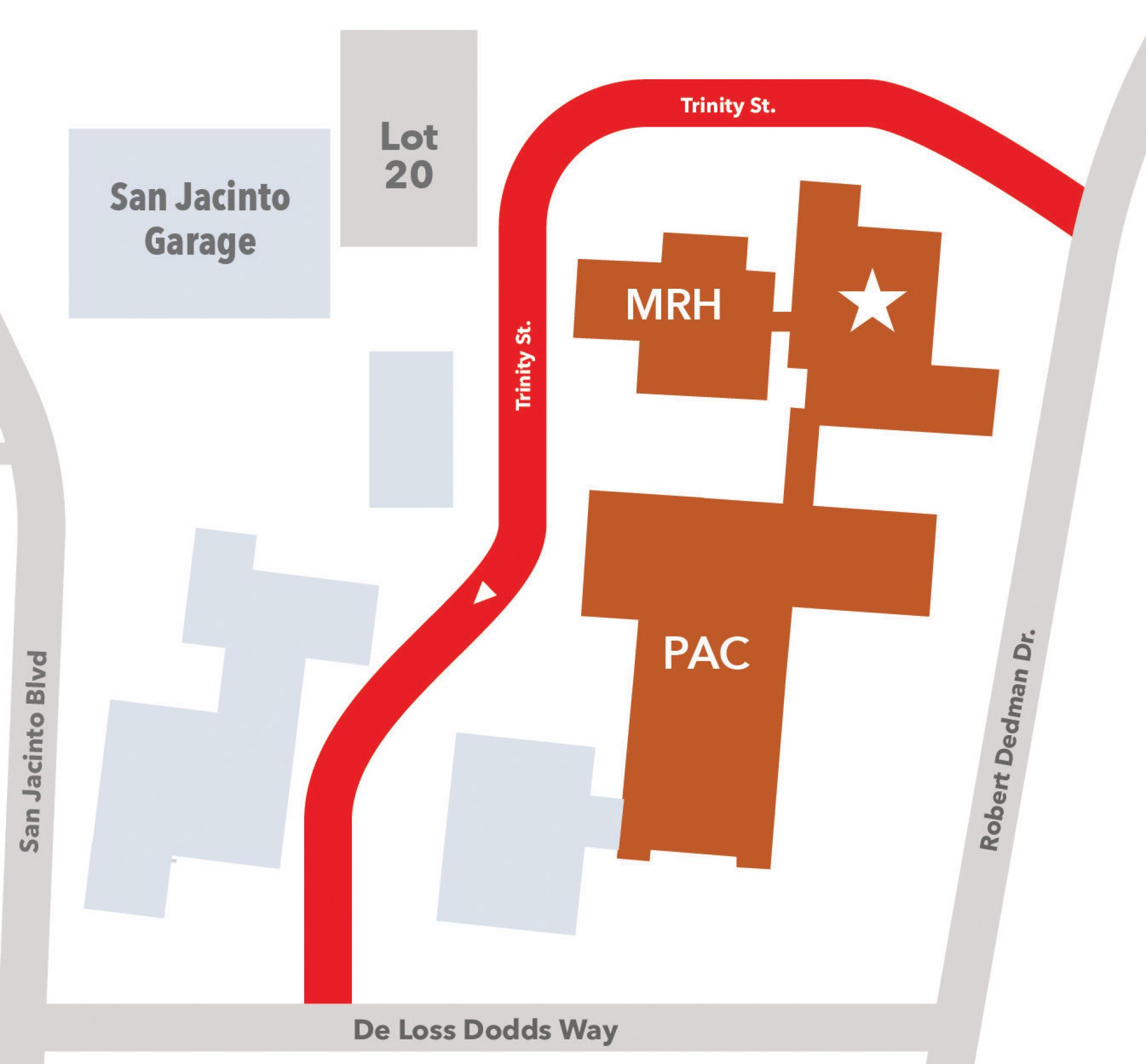 a map showing areas of trinity street under construction.