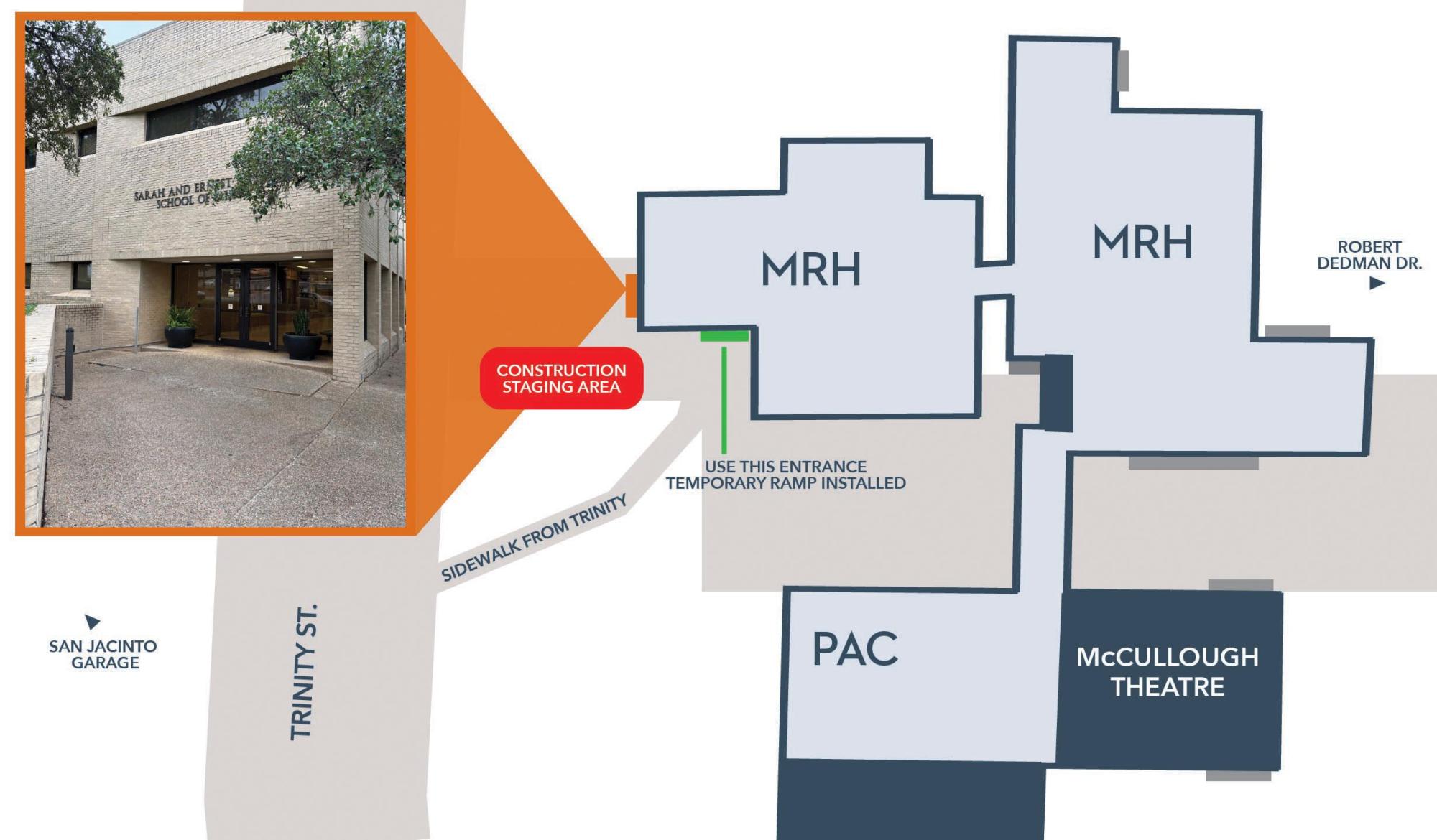 a map depicting the west entrance of MRH under construction.