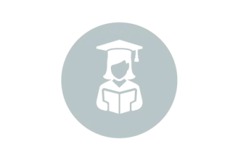 icon: A student with long hair in a graduation cap reading a book