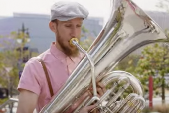 Blake Cooper playing the tuba