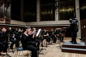 Clifford Croomes conducts the Symphony Band in Bates Recital Hall
