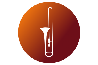 a graphic icon of a trombone