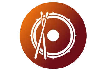graphic icon of a snare drum with drum sticks