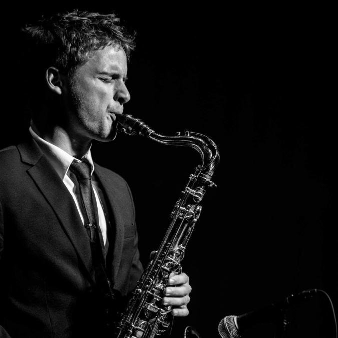 Seth Ebersole playing the saxophone 