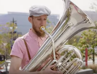 Blake Cooper playing the tuba