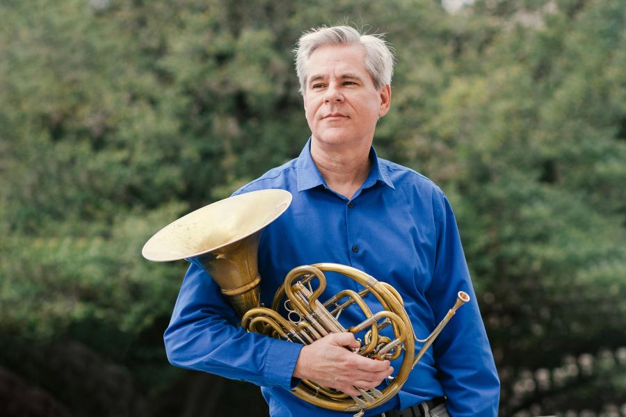 Patrick Hughes, with his horn