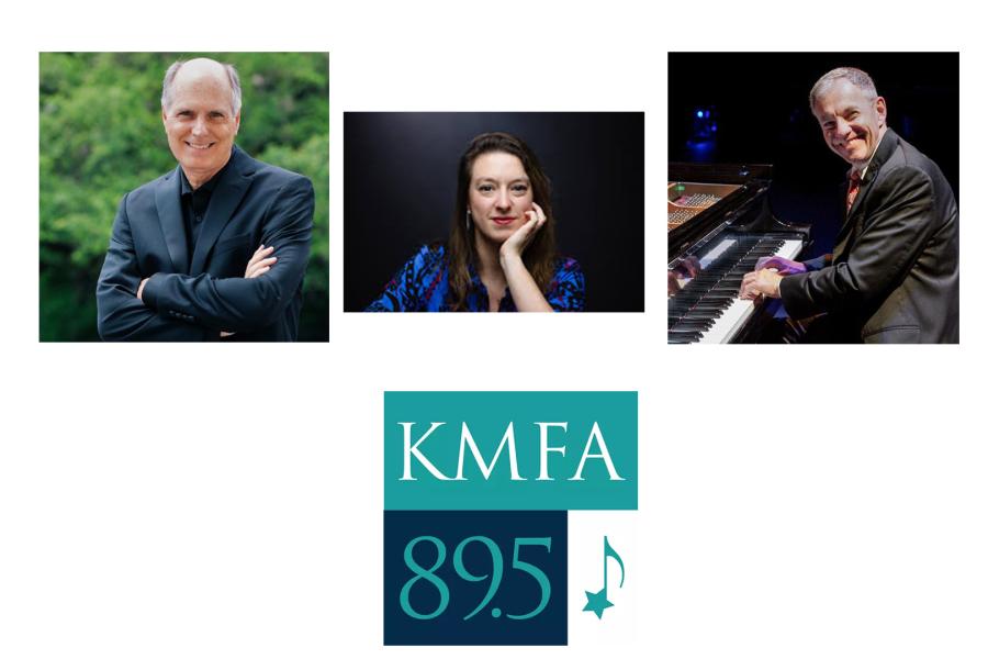 Three headshots of pianists with a KMFA FM logo under