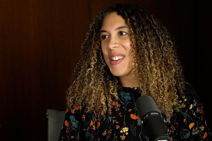 Niki Luibrand talking into a mic