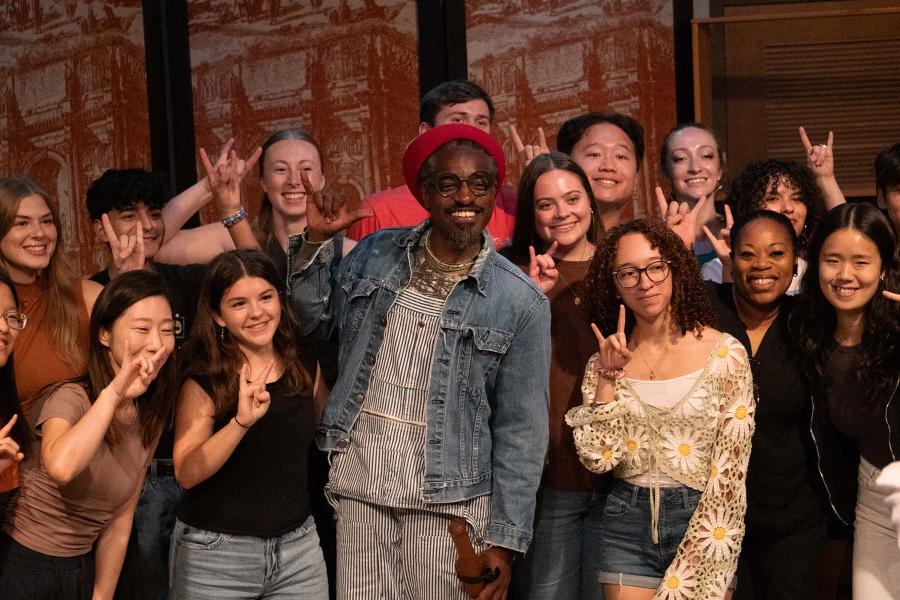 Andre 3000 posing with Butler Music Students