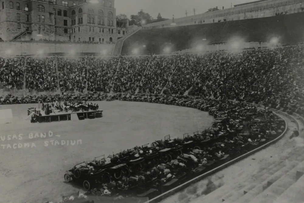 John Phillip Sousa performing in front of a large crowd