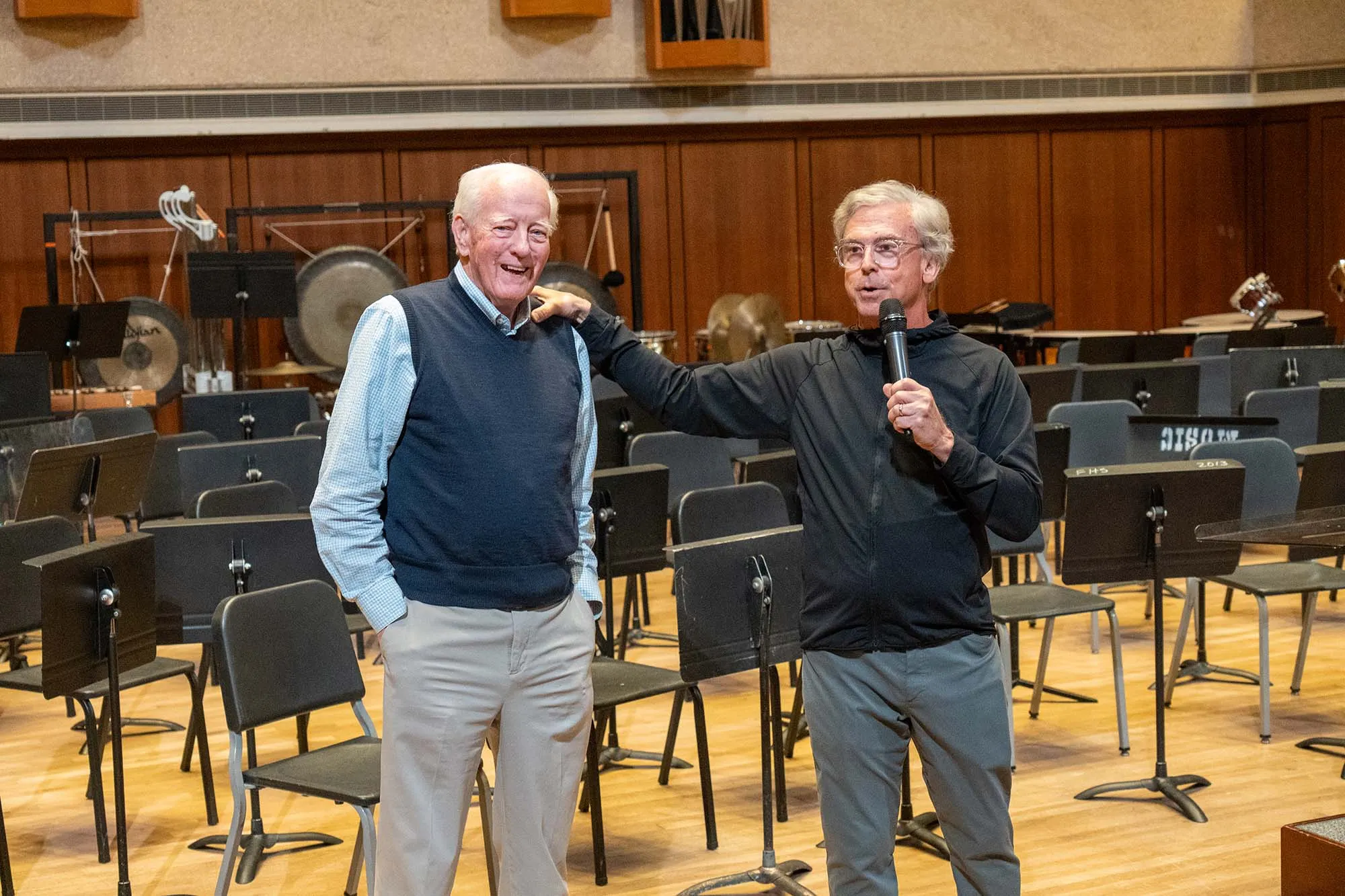 Jerry Junkin and Thomas Lee talking on stage