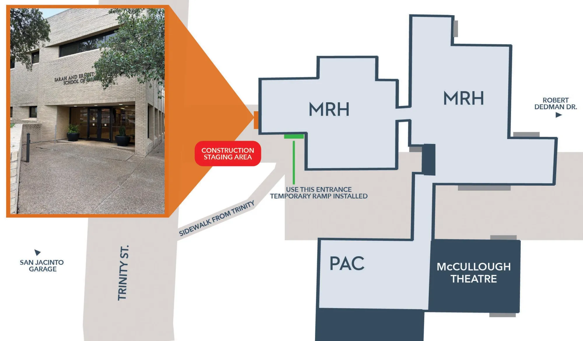 a map depicting the west entrance of MRH under construction.