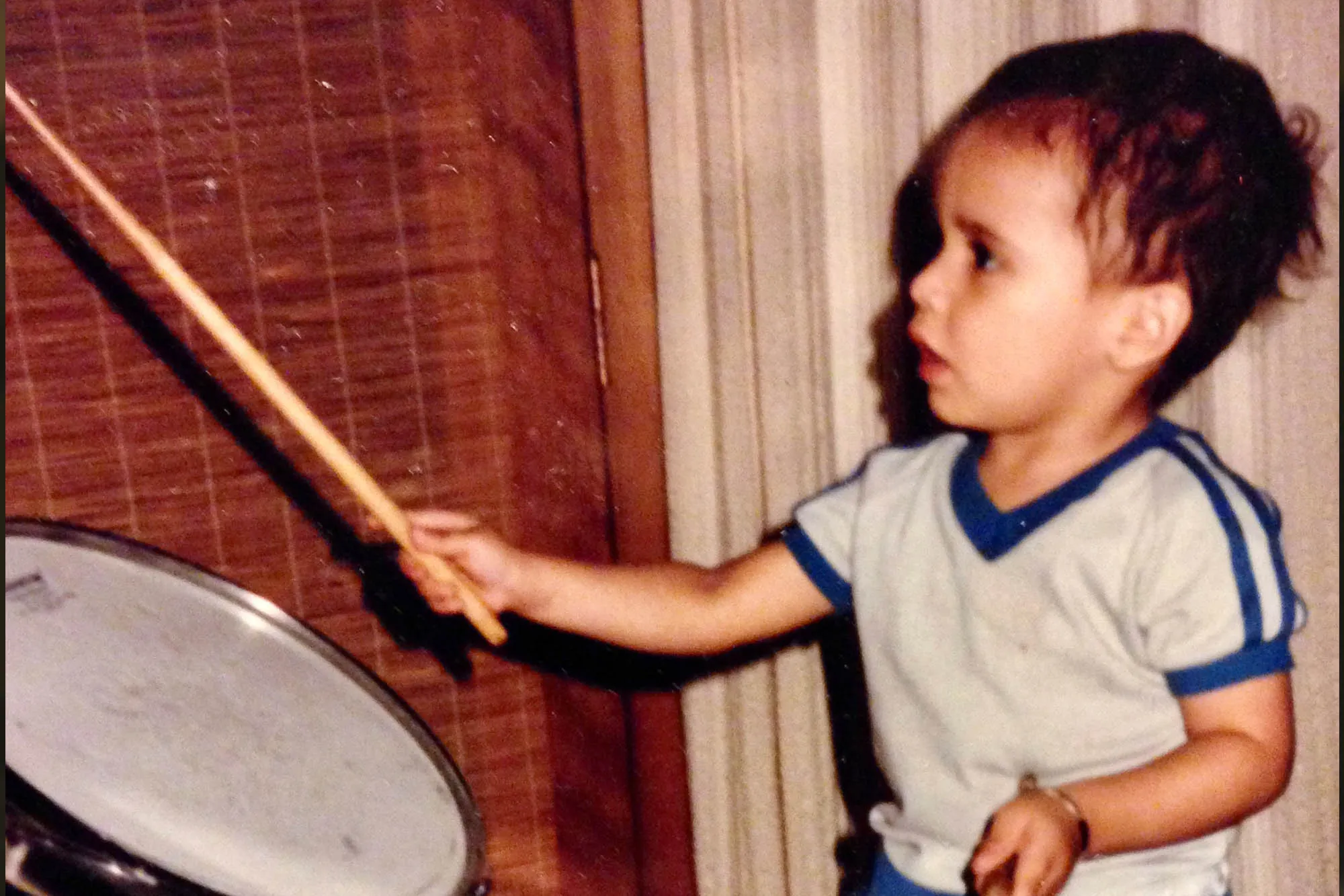 A three year old Ivan Trevino playing the drums