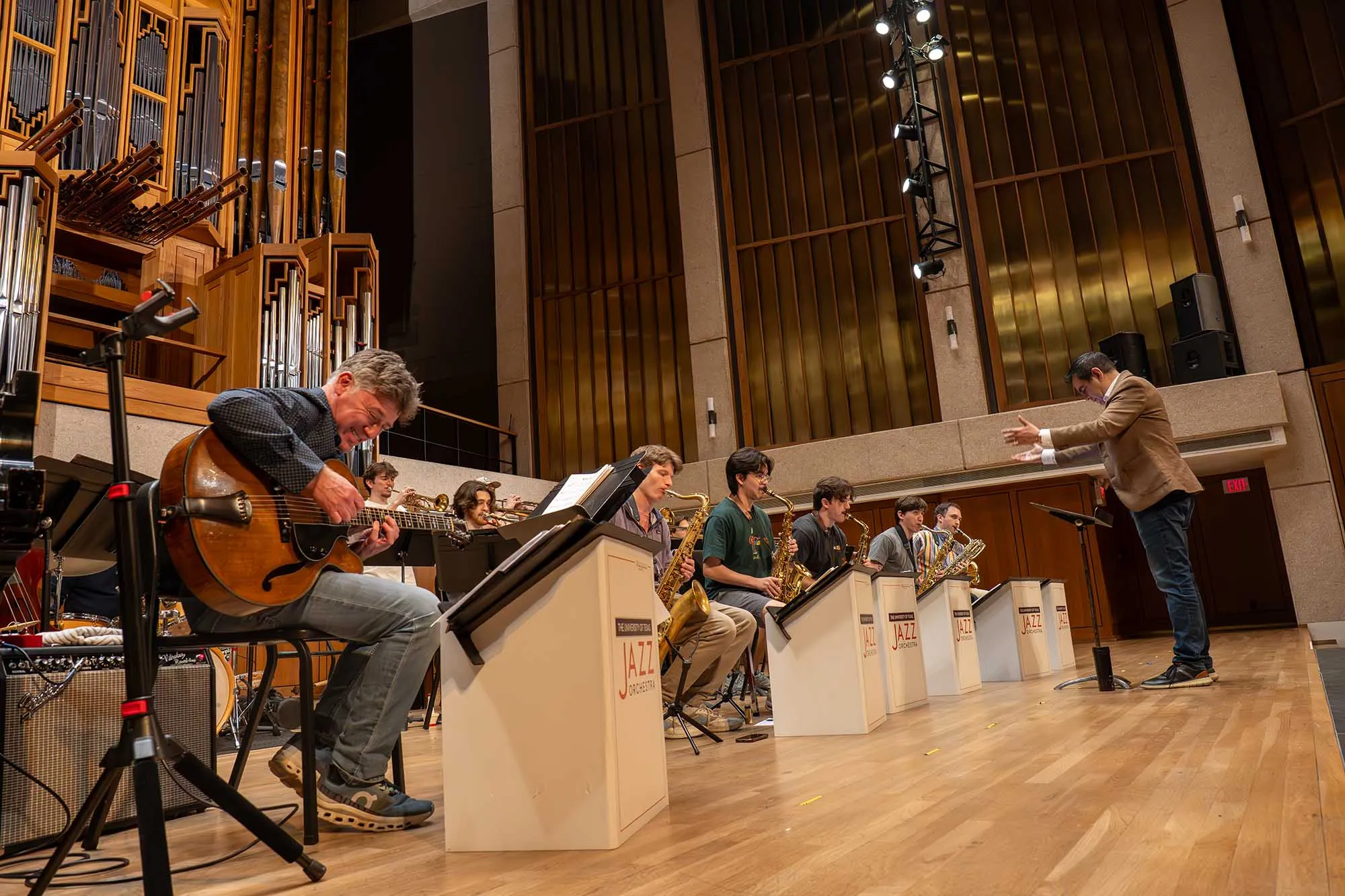 Guitarist Peter Bernstein playing on stage with a jazz band