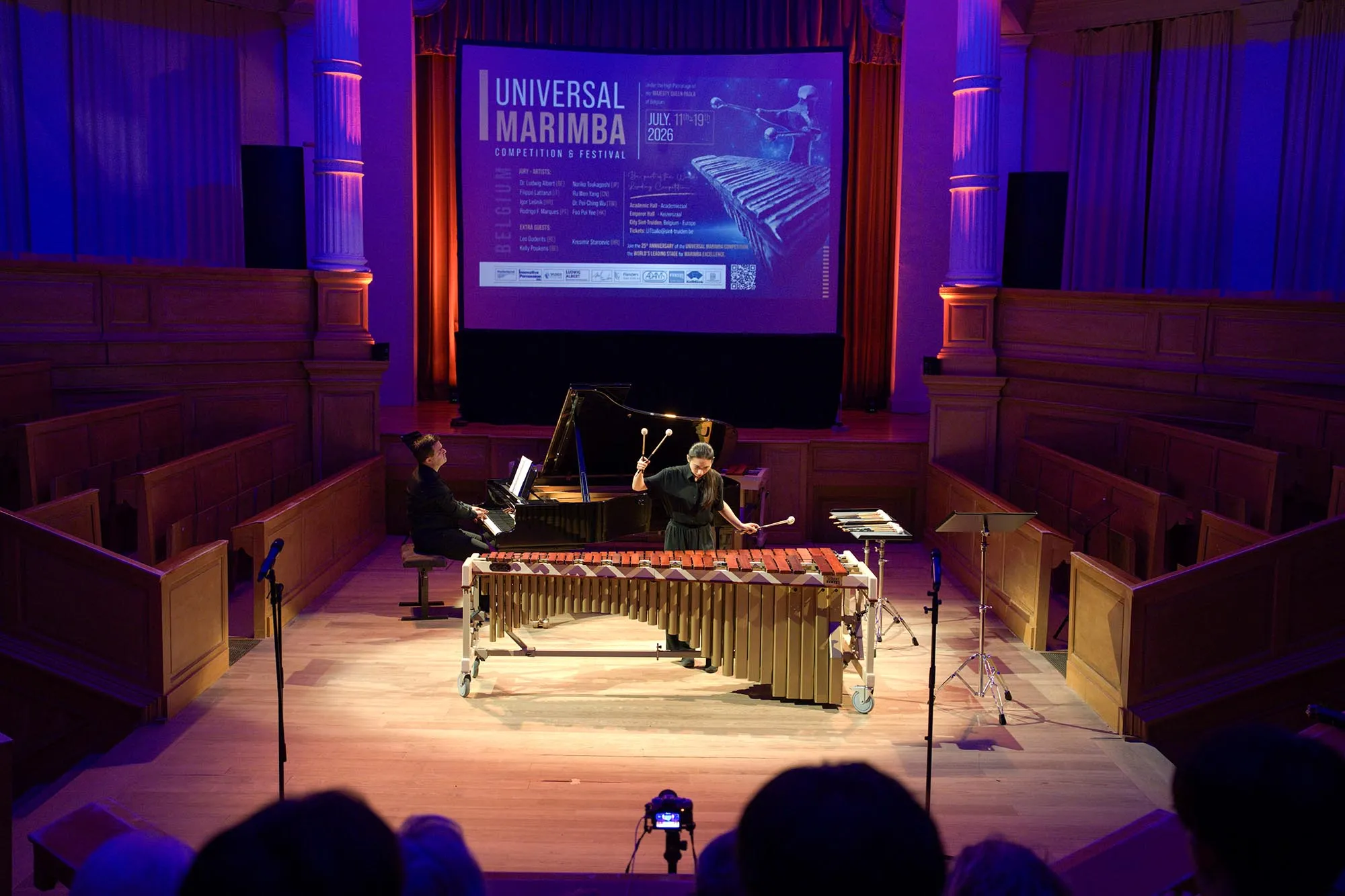 Person plays a marambia on stage