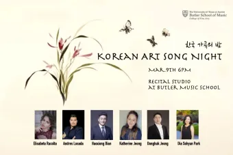 A poster with a flower and headshots of musicians.
