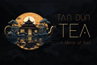 A round image of a Chinese tea house.