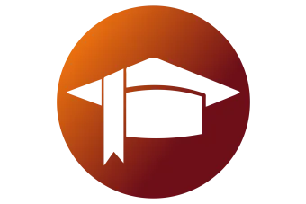 a graphic icon of a graduation cap with tassel. 