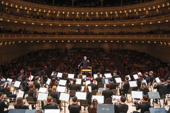 UT wind ensemble on stage 