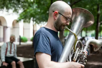 Steve Parker plays a tuba