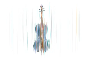 Colored graphic line art in the shape of a violin
