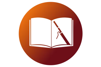 graphic icon of an open book with a bassoon on the right page.