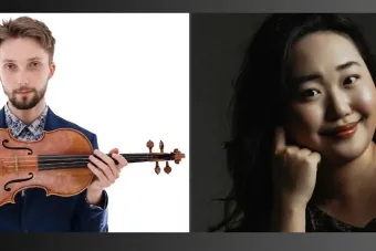 Side-by-side headshots of violist Wilhelm Magner and violinist Peiwen Su.