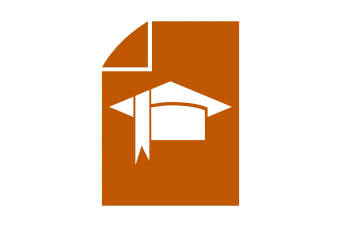 a graphic icon of a piece of paper that displays a graduation cap and tassle.