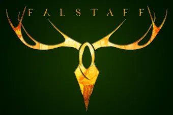 A cutout of a hooded bust with large stag antlers is cut out of a green textured surfact