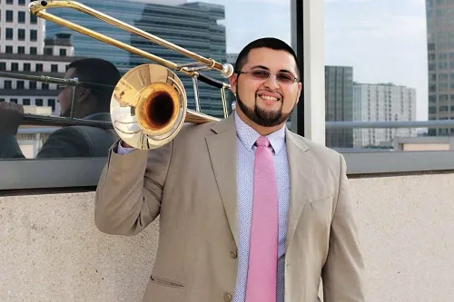 Student with trombone